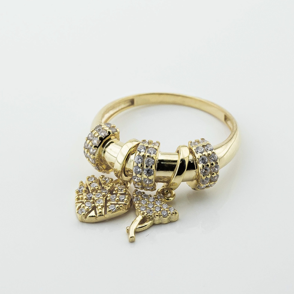 Позолоченное серебряное кольцо с подвесками с фианитами 3102024, 18,5 размер